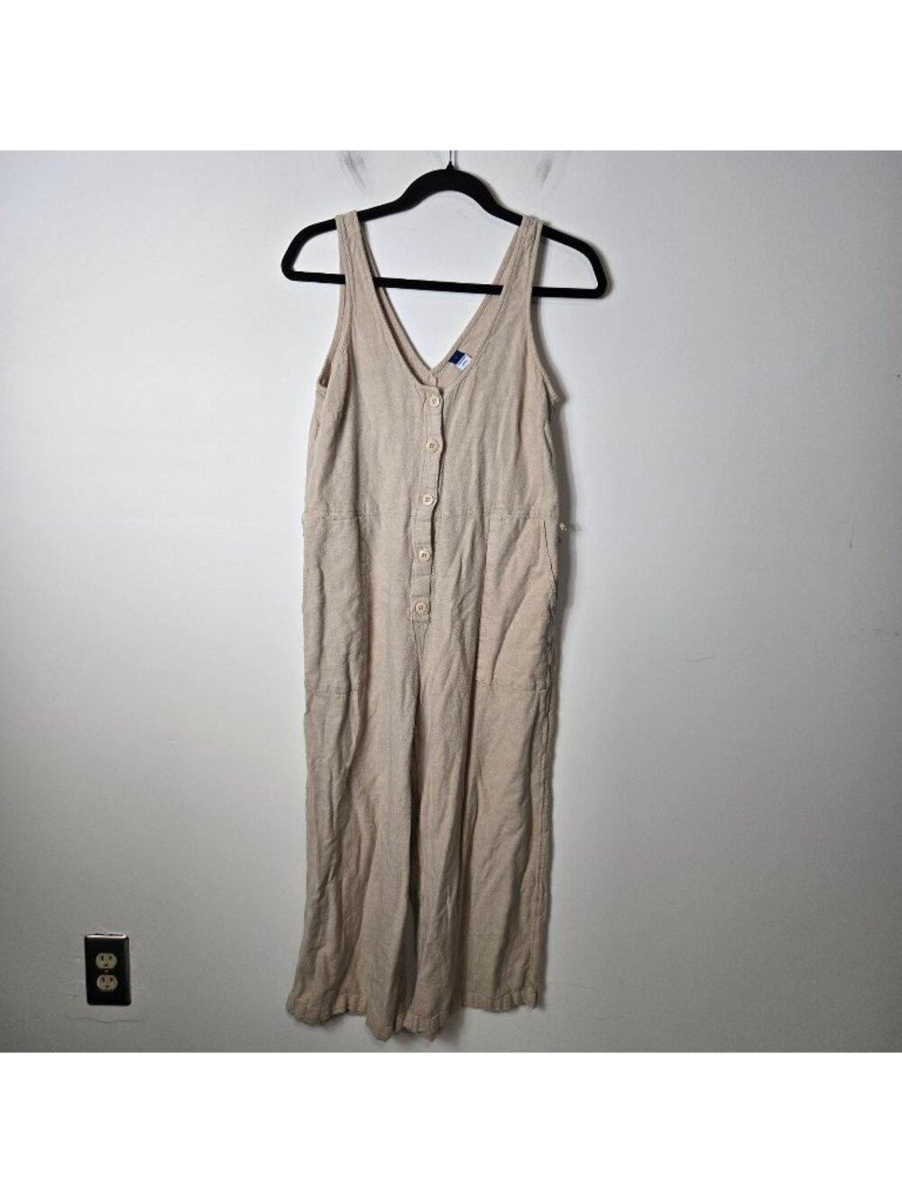 Old Navy Women's Size S Linen Blend V-Neck Cropped Jumpsuit *Missing Belt